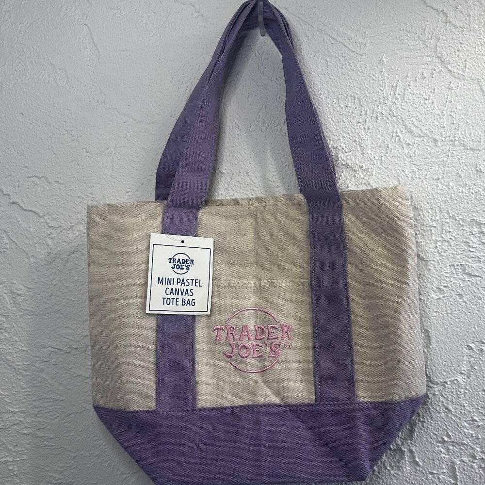 💜🐰 Trader Joe’s Mini Pastel Canvas Tote – Easter Color Lavender Bag – NEW with